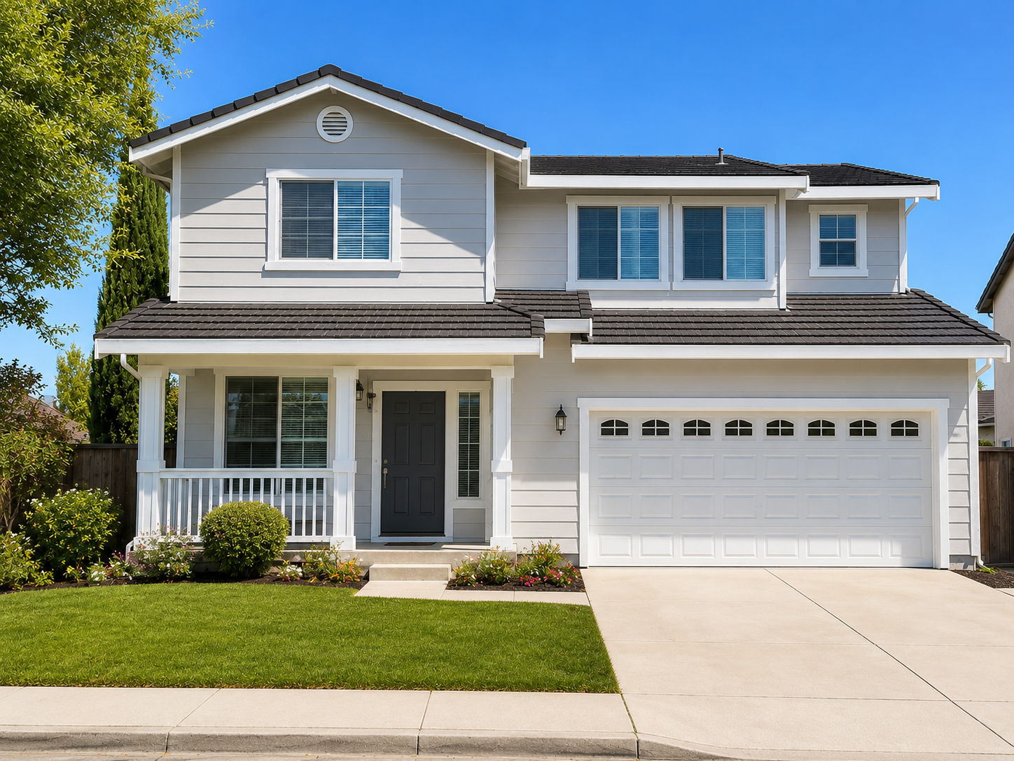 Bright, freshly finished Bay Area home exterior on a sunny day — general contractor services by Barak Construction
